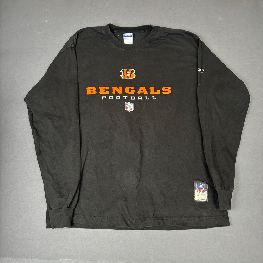 NFL Reebok Bengals Football Long Sleeve T-Shirt Size Large Black